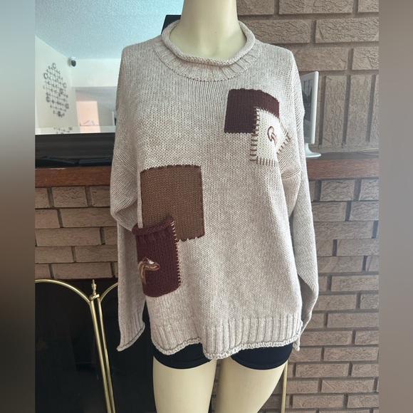MILLER’S Vintage New Elegant Beige and Brown Patchwork Sweater - Picture 1 of 10
